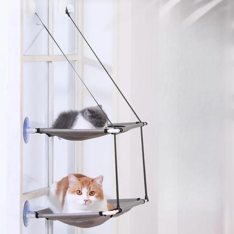 Grey double layer cat window hammock for two cats