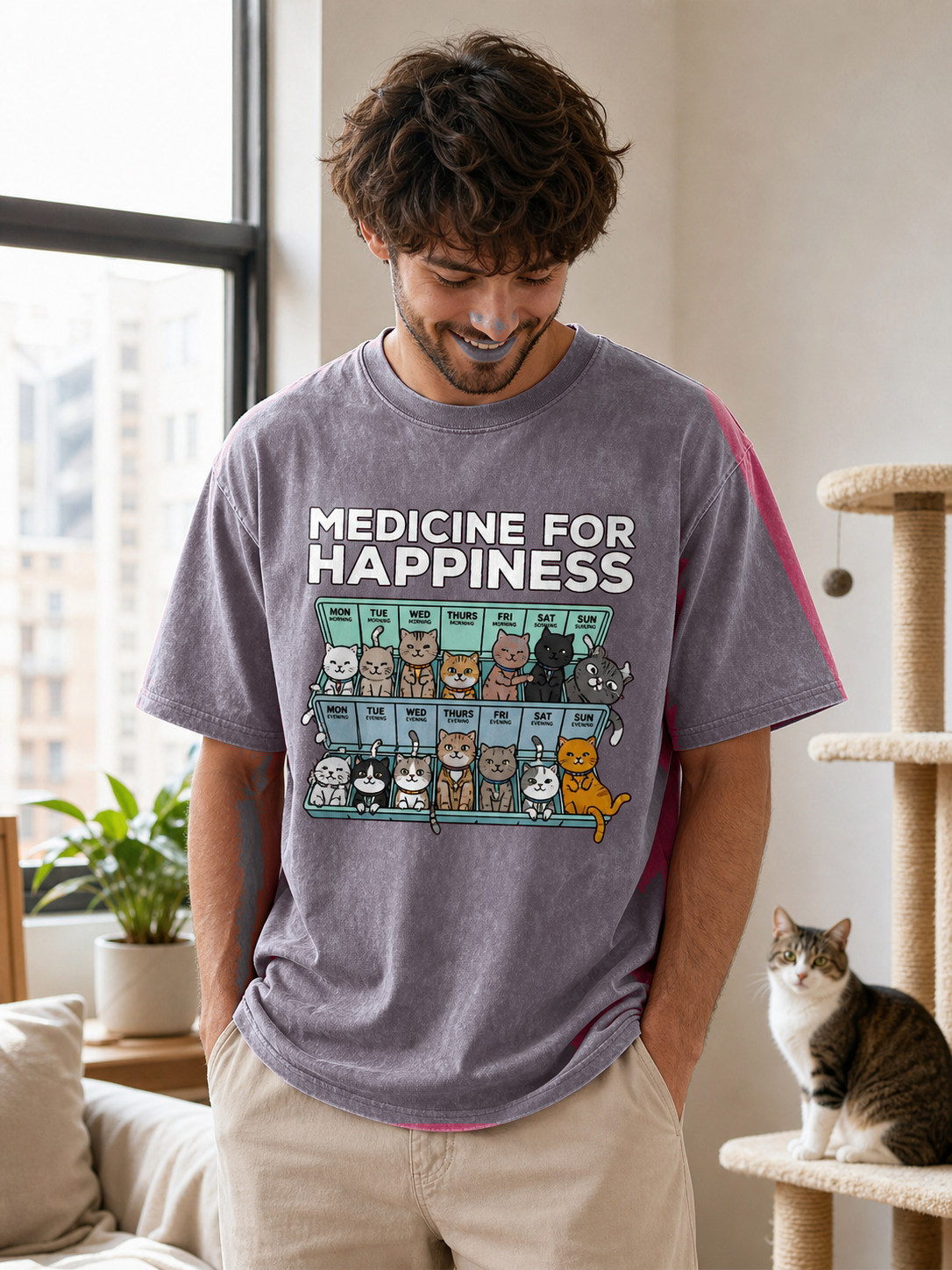 Black cat lover t-shirt fit view