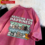 Medicine for Happiness cat tee rose red front print detail