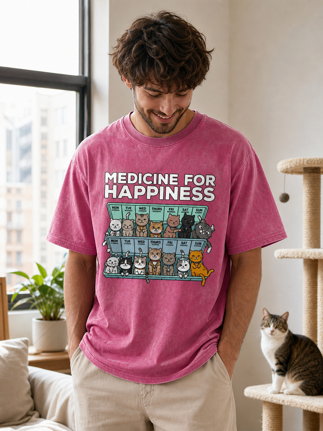 Rose red cat lover t-shirt fit view