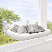 Foldable plush cat window perch with metal frame in white