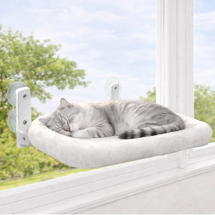 Foldable plush cat window perch with metal frame in white