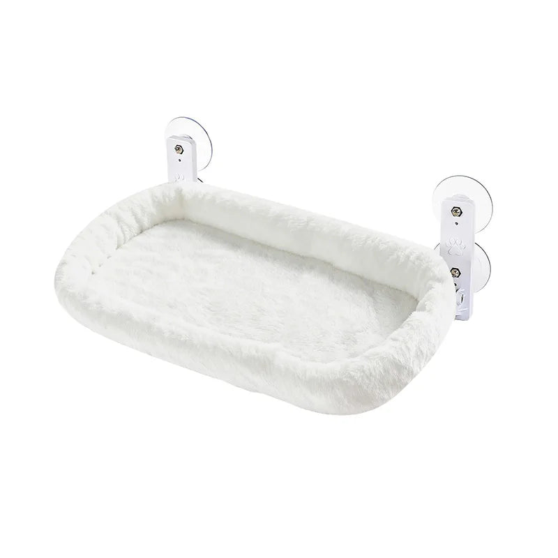 White foldable window perch for indoor cats, full view