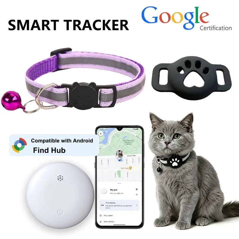 Reflective anti-lost cat tracker collar with adjustable buckle