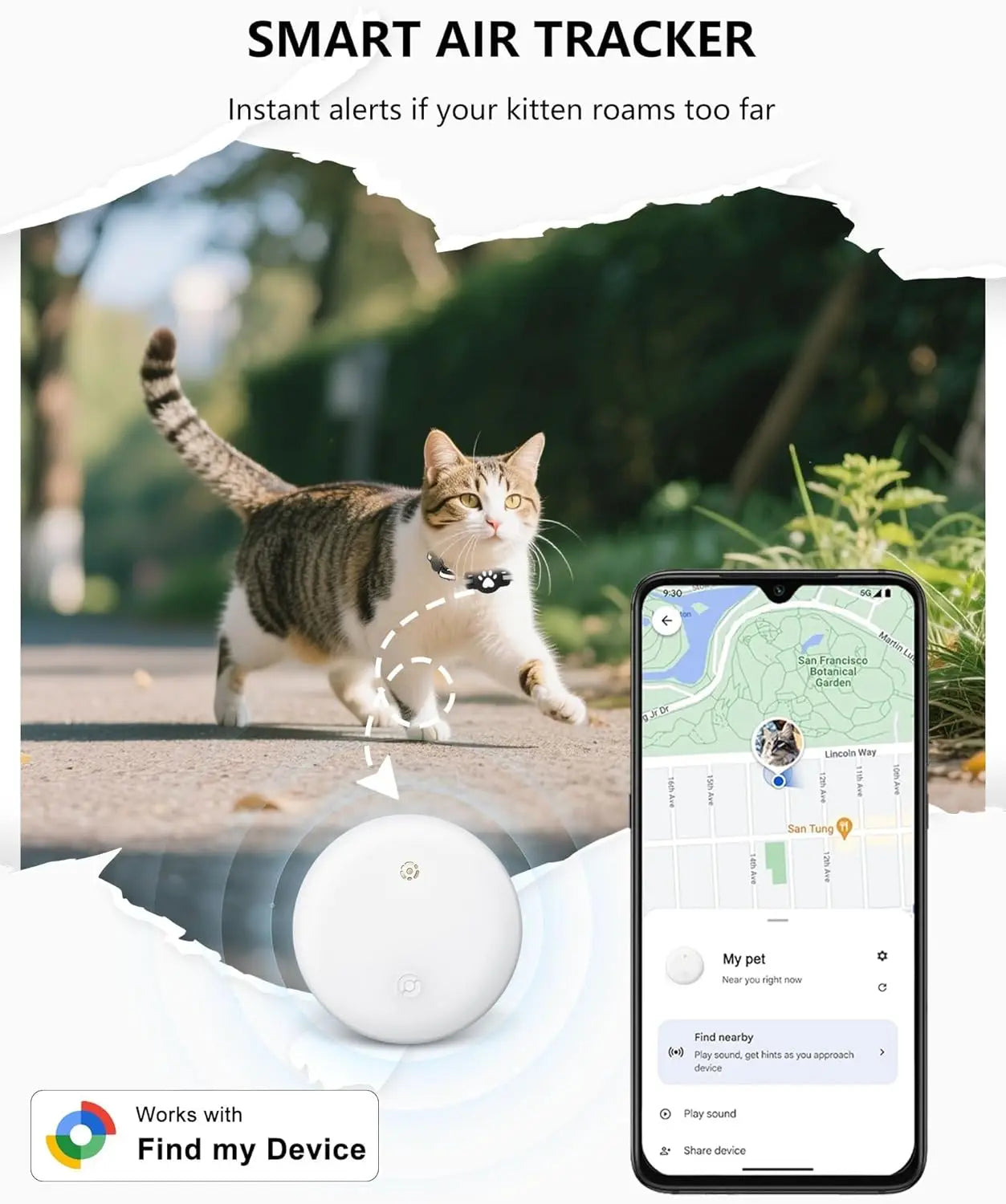 Cat tracker tag with blue collar combination