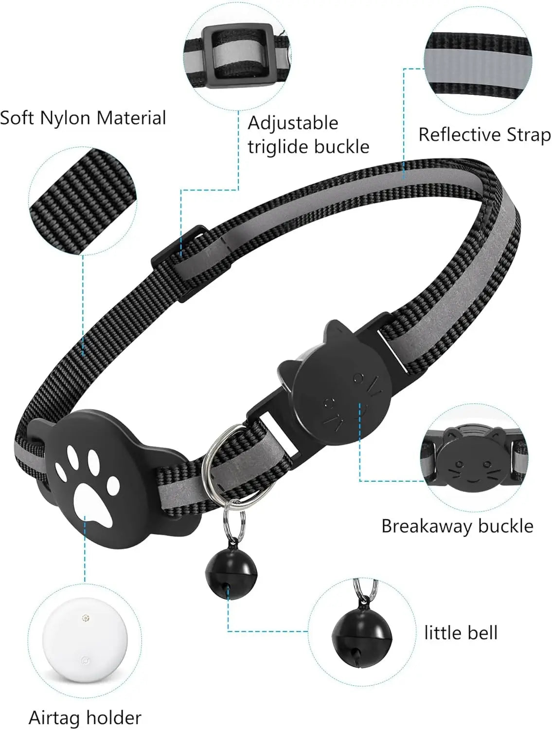 White tracking tag for cat collar