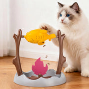 Roast chicken slow feeder cat toy with rotating treat dispenser