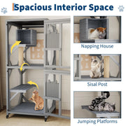 Rolling outdoor catio cat house with platforms and roof cover