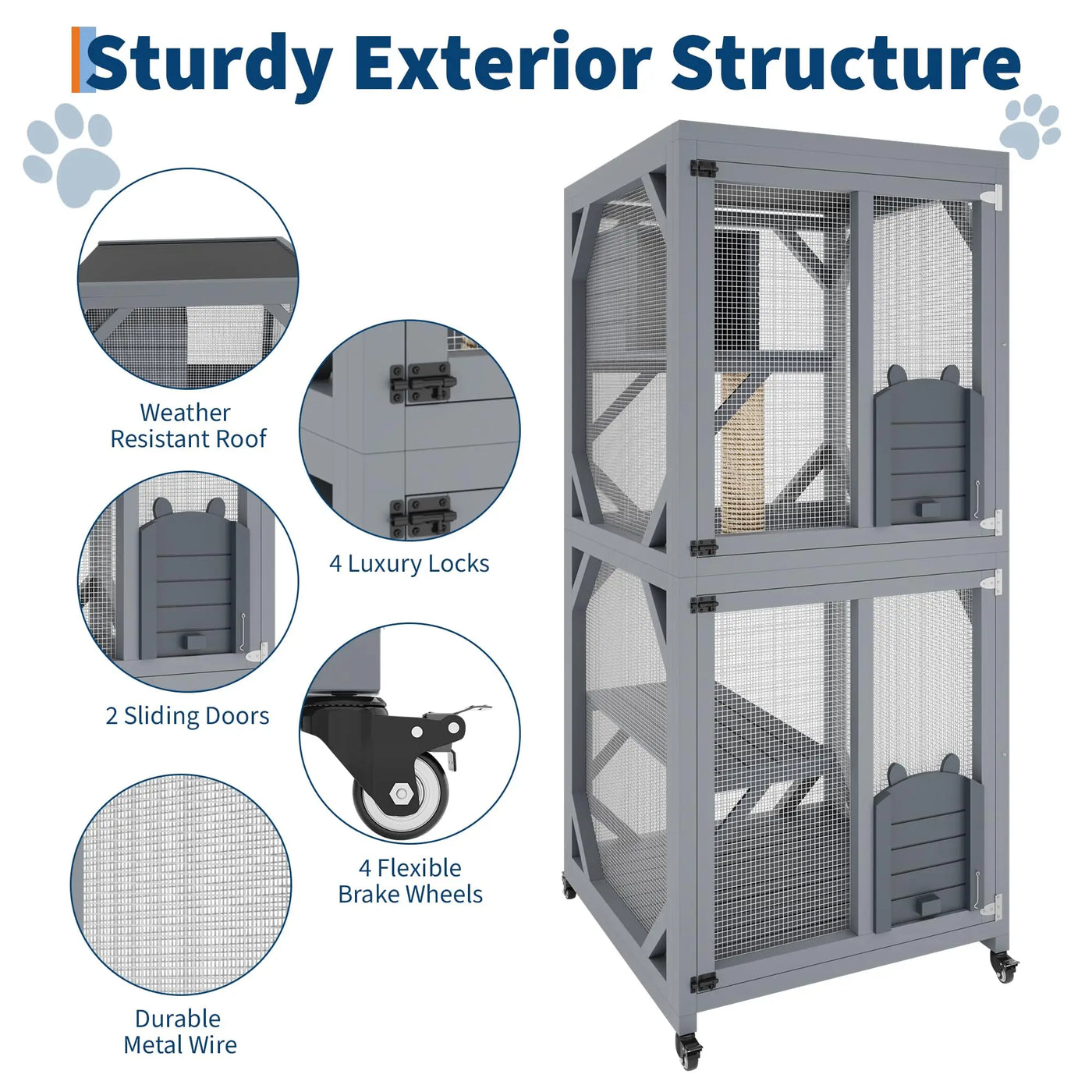 Roof cover on mobile outdoor cat enclosure