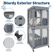 Roof cover on mobile outdoor cat enclosure