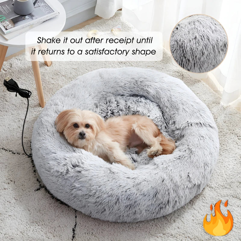 USB powered heated cat bed for indoor cats, 50 cm round design