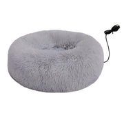 Warm winter cat bed with USB heating in light grey plush finish