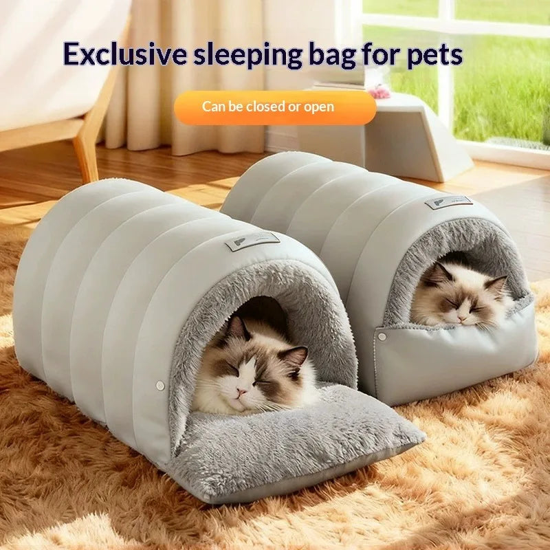 Semi-enclosed cat cave interior comfort detail