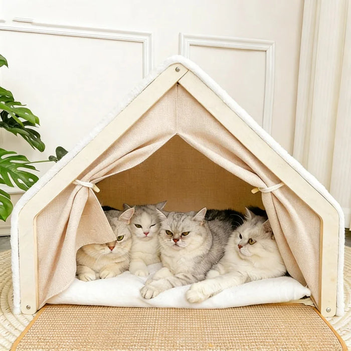 Sisal cat villa scratch tent with semi-enclosed bed space, yellow