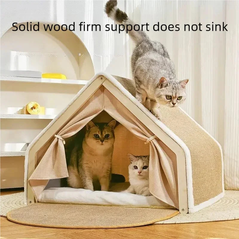 Sisal scratch surfaces on cat villa exterior
