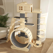 Solid wood cat tree villa with multi-level indoor climbing