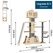 Furniture-grade solid wood cat tree villa detail