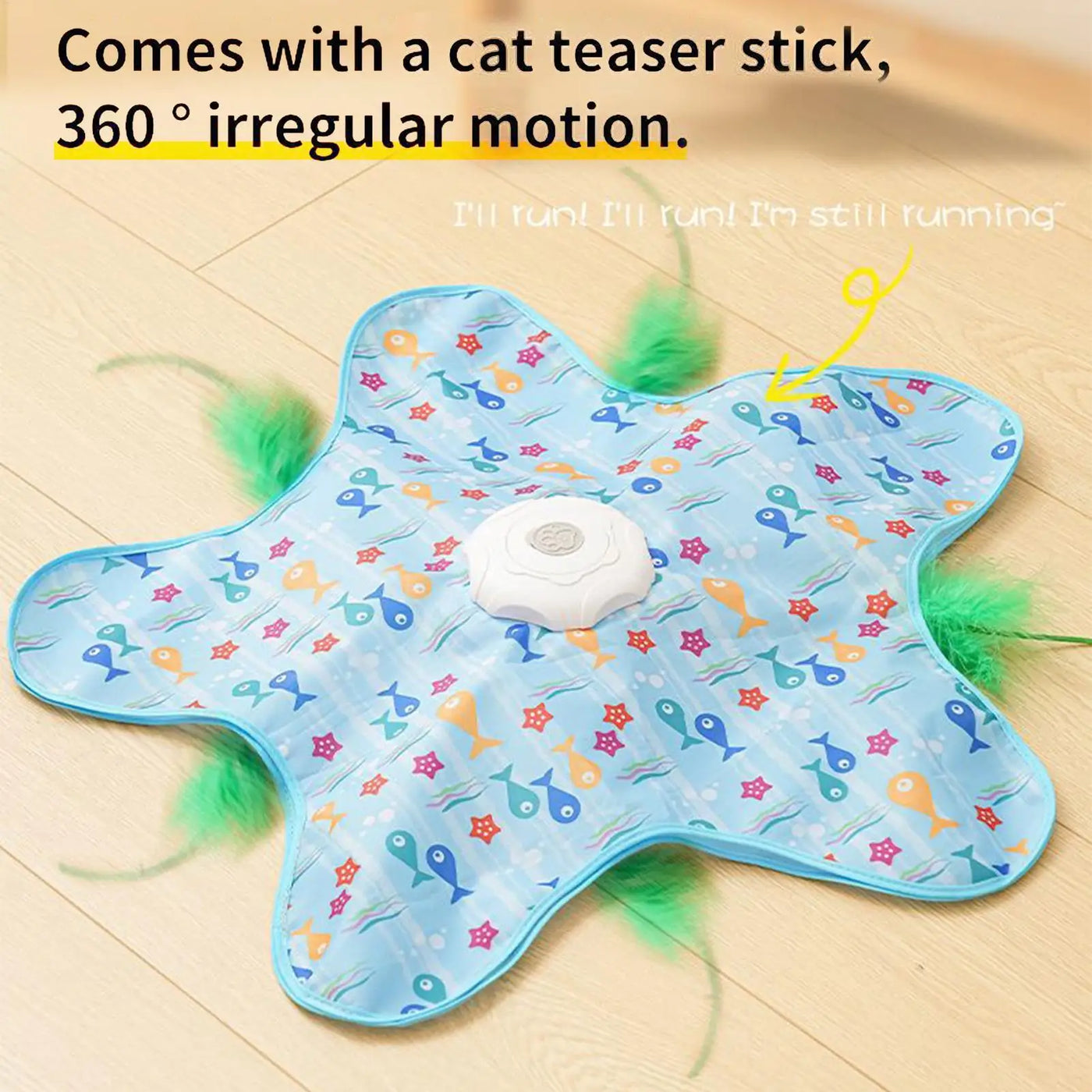 Star Spinner automatic cat toy in blue for motion chase play
