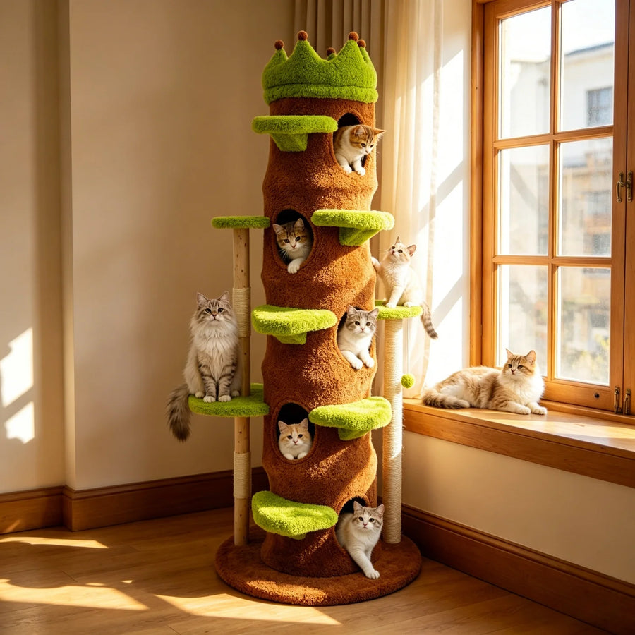 Tall Green Cat Tree Tower with Perches, Condo, and Scratching Posts
