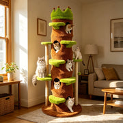 Foliage-styled green cat tree in living room setting