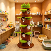 Enclosed condo on tall green cat tower
