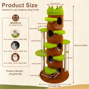 Sisal scratching posts on green cat tree