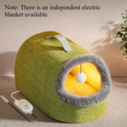 Grey heated cat den house with temperature control, detail