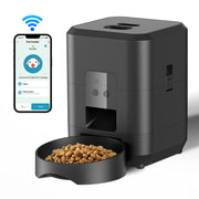 Black WiFi automatic cat feeder with timer, dry food bowl and mobile app control