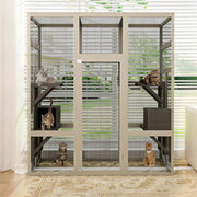 Multi-level outdoor cat enclosure structure