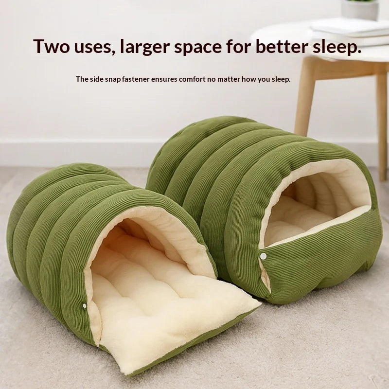 Semi-enclosed plush heated cat bed house, design option two