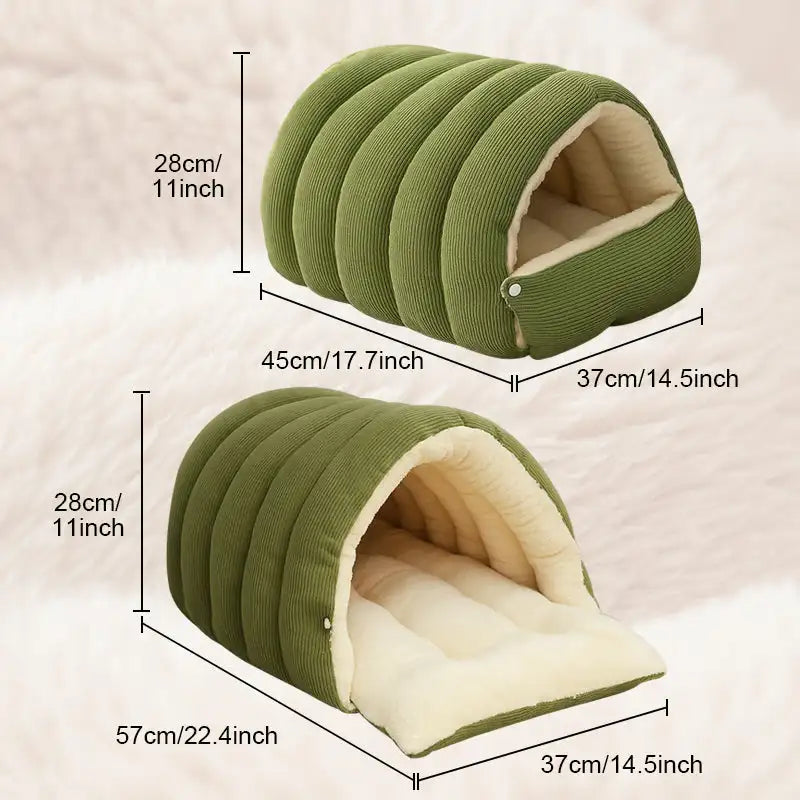 Plush heated cat house interior showing soft sleeping area